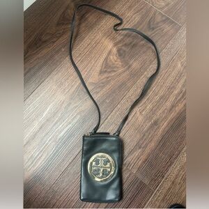 Tory Burch Black Crossbody Phone Bag with Gold Logo